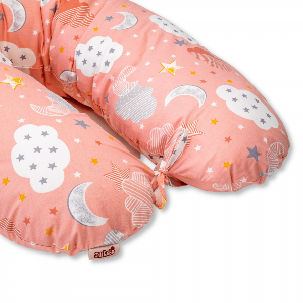 Perna pentru gravide tip cornulet 3 in 1 din bumbac, norisori cu roz