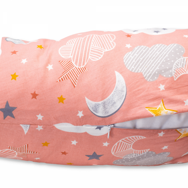 Perna pentru gravide tip cornulet 3 in 1 din bumbac, norisori cu roz