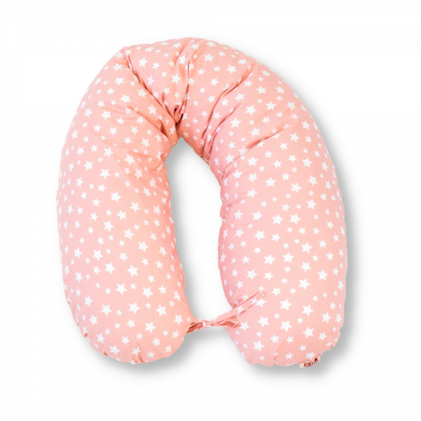 Perna pentru gravide tip cornulet 3 in 1 din bumbac, roz cu stele