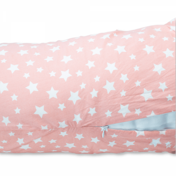 Perna pentru gravide tip cornulet 3 in 1 din bumbac, roz cu stele