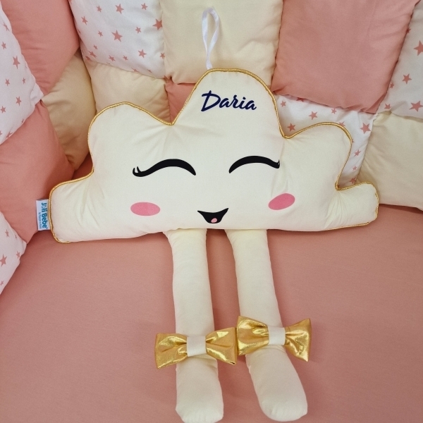 Perna decorativa Norisor cu picioare, crem cu auriu