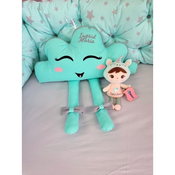 Perna decorativa Norisor cu picioare, turcoaz cu gri