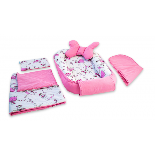 Set 5 piese Baby Nest din Bumbac, model balerine roz