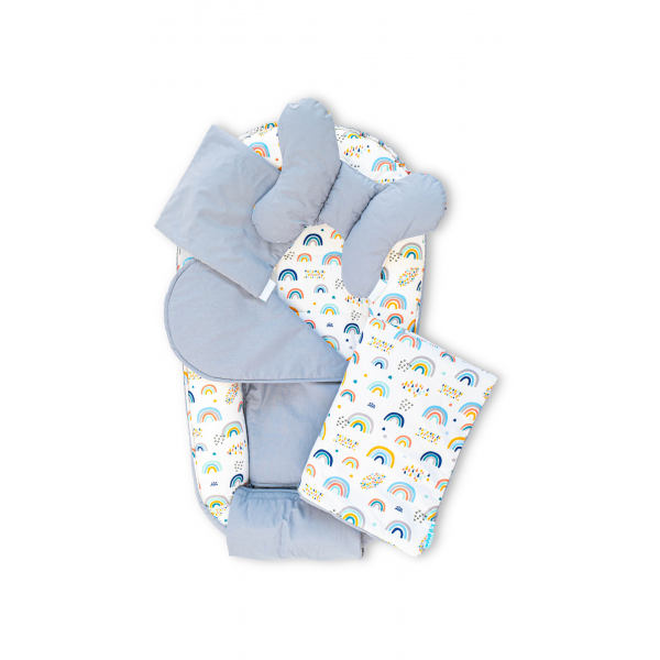 Set 5 piese Baby Nest din Bumbac, model gri curcubee