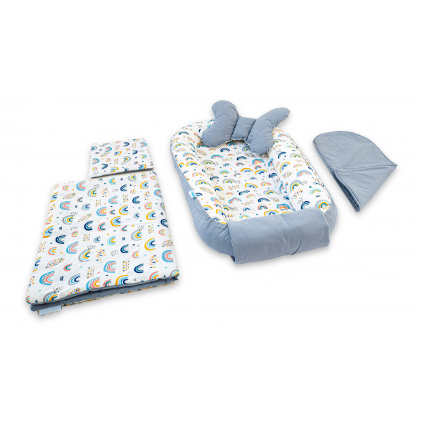 Set 5 piese Baby Nest din Bumbac, model gri curcubee