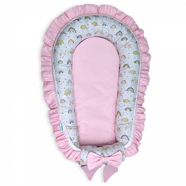 Set 5 piese Baby Nest Premium din Bumbac, curcubeu cu roz deschis
