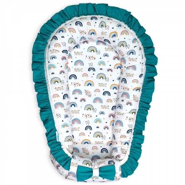 Set 5 piese Baby Nest Premium din Bumbac, curcubeu cu turcoaz