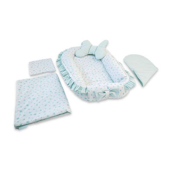 Set 5 piese Baby Nest Premium din Bumbac, model fundita menta