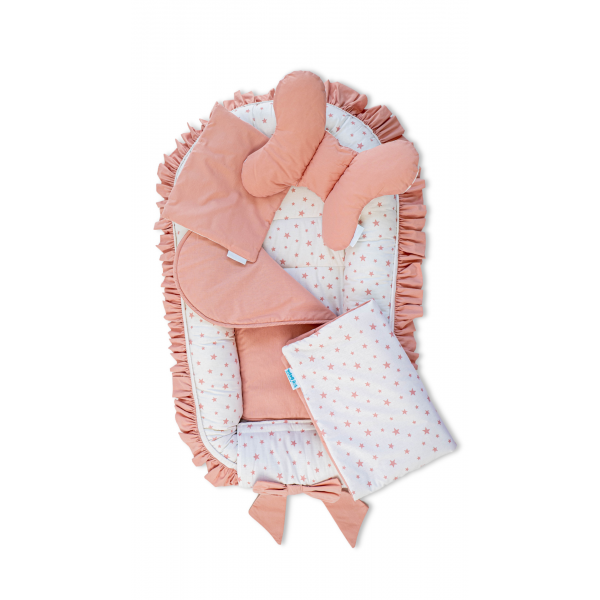 Set 5 piese Baby Nest Premium din Bumbac, model fundita maro