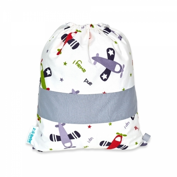 Saculet gradinita personalizat cu nume din Bumbac 40cm x 30cm, avioane