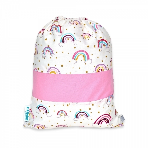 Saculet gradinita personalizat cu nume din Bumbac 40cm x 30cm, curcubee roz