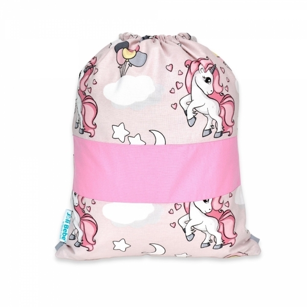 Saculet gradinita personalizat cu nume din Bumbac 40cm x 30cm, unicorni roz