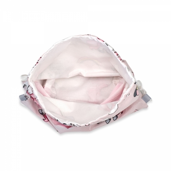 Saculet gradinita personalizat cu nume din Bumbac 40cm x 30cm, unicorni roz
