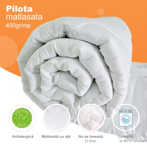 Pilota matlasata Pernador, microfibra 400g/mp, lavabila la 90°C, 150cm x 200cm