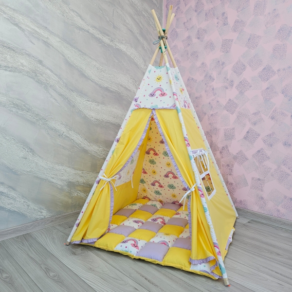 Cort de joaca Teepee, curcubeu cu galben