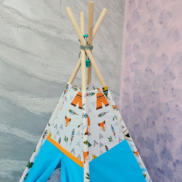 Cort de joaca Teepee, vulpita cu albastru