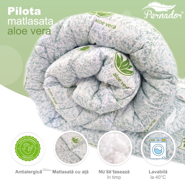 Pilota de iarnă Pernador Aloe Vera, microfibră moale, umplutură 400 g/m², matlasată, călduroasa, lavabilă, 180cm x 200cm