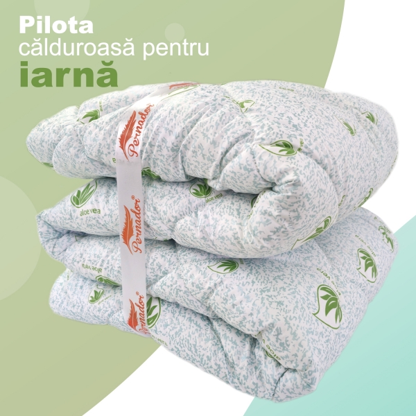 Pilota de iarnă Pernador Aloe Vera, microfibră moale, umplutură 400 g/m², matlasată, călduroasa, lavabilă, 200cm x 220cm